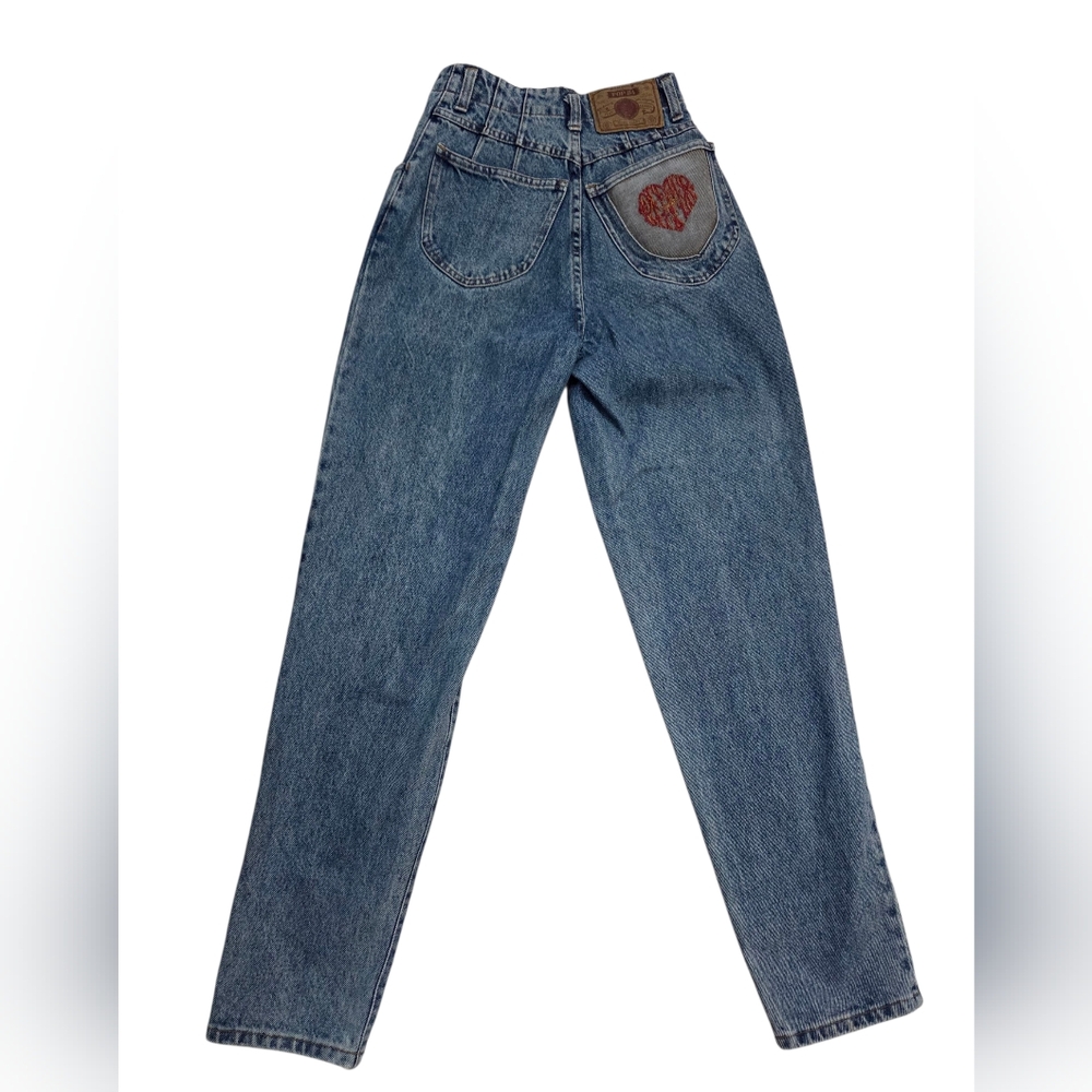 Pop 84 High Rise Blue Denim Jeans with Mesh Heart Accent